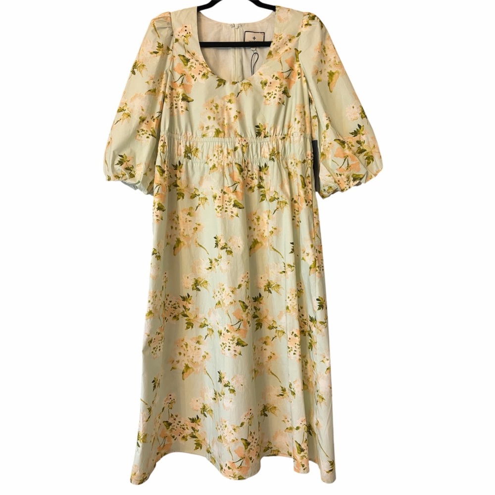 TUCKERNUCK Aqua Watercolor Marlena Floral Midi Dress Cinch Waist NWT - Picture 4 of 10